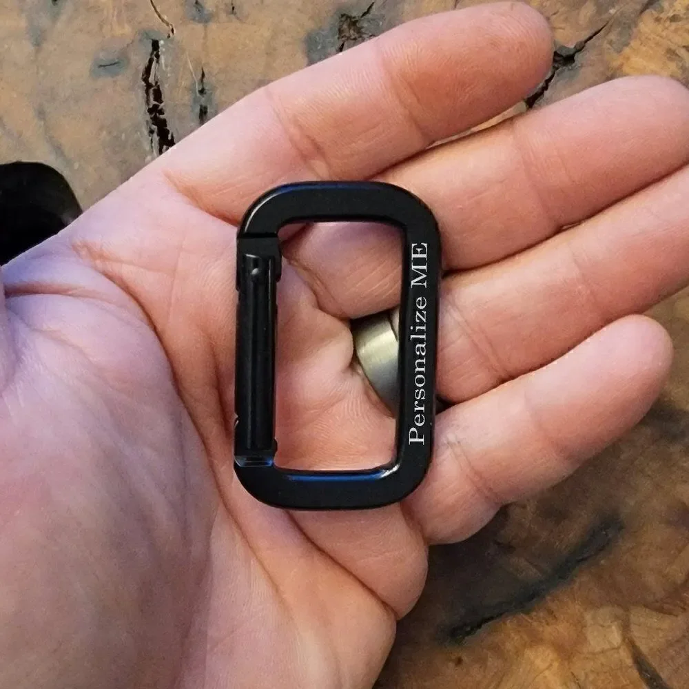Engraved Black Carabiner Keychain Ring Square Shaped